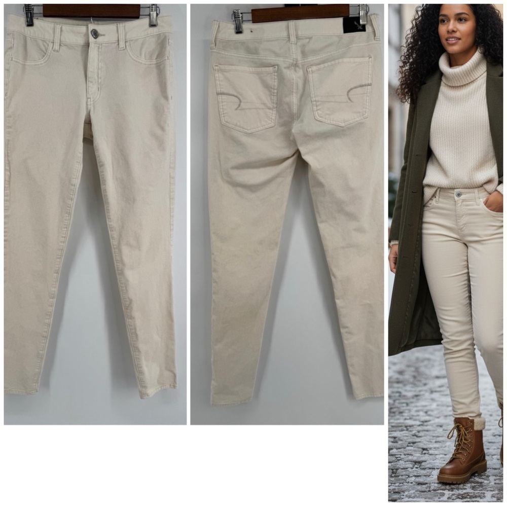 American Eagle Corduroy Cream mid-rise Straight-Leg Jeggings Jeans Women's Sz 8L